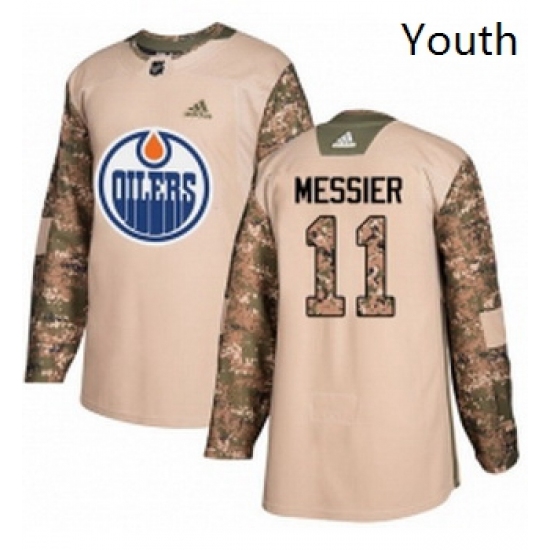 Youth Adidas Edmonton Oilers 11 Mark Messier Authentic Camo Veterans Day Practice NHL Jersey